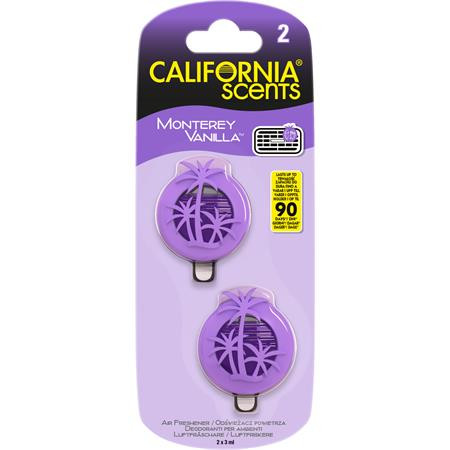 Autóillatosító, mini diffúzer, 2*3 ml, CALIFORNIA SCENTS Monterey Vanilla (AICSM06)