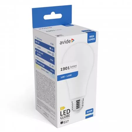 LED izzó, E27, gömb, A70, 16W, 1901lm, 6400K, AVIDE (AVLED017)