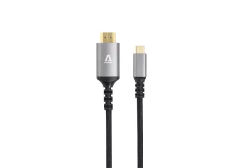 Kábel, USB-C/HDMI 2.0, fonott, 1,5 m, AVAX AV9021, fekete-alumínium (AXAV9021)