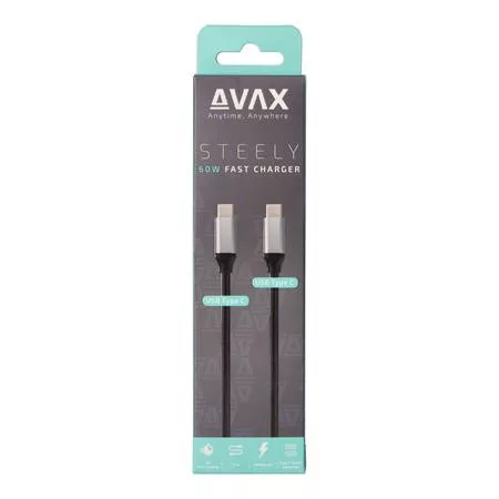 Töltőkábel, USB-C - USB-C, 60W, 1,5 m, AVAX CB302G, acélszürke (AXCB302G)