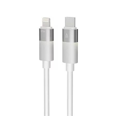Töltőkábel, USB-C - lightning (Apple), 27W, 1 m, AVAX CB314 Glowy, fehér (AXCB314W)