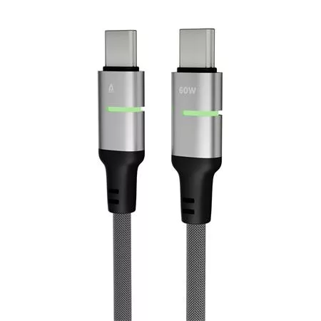 Töltőkábel, USB-C - USB-C, 60W, 2 m, AVAX CB632 Steely LED, fekete (AXCB633)