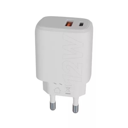Hálózati töltő, USB-A + USB-C, 12W, AVAX CH312W Speedy, fehér (AXCH312W)