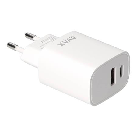 Hálózati töltő, USB-A + USB-C, 20W, AVAX CH320 Speedy, fehér (AXCH320)