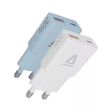 Hálózati töltő, GaN, USB-A + USB-C, AVAX CH6411 Nano Slim, 2 db, fehér + világoskék (AXCH6411)