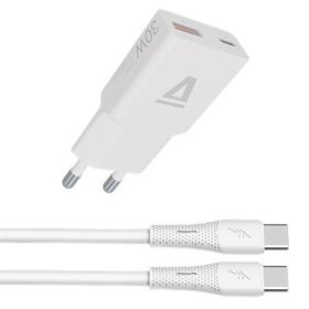   Hálózati töltő + USB-C - USB-C kábel, 1,5 m,  AVAX CH6413, fehér (AXCH6413)