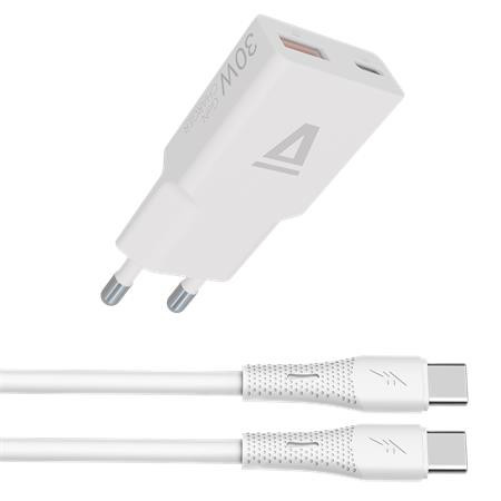 Hálózati töltő + USB-C - USB-C kábel, 1,5 m,  AVAX CH6413, fehér (AXCH6413)