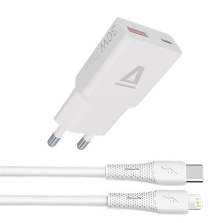 Hálózati töltő + USB-C - Lightning (Apple) kábel,  AVAX CH6414, fehér (AXCH6414)