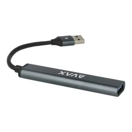 USB 3.0 elosztó-HUB, 4 port, USB 3.0, AVAX HB600, fekete (AXHB600)