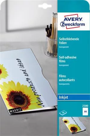 Fólia, öntapadó, A4, tintasurgaras nyomtatóba, AVERY ZWECKFORM (AY2500)