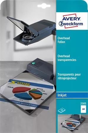 Fólia, írásvetítőhöz, A4, tintasurgaras nyomtatóba, AVERY ZWECKFORM (AY2503)