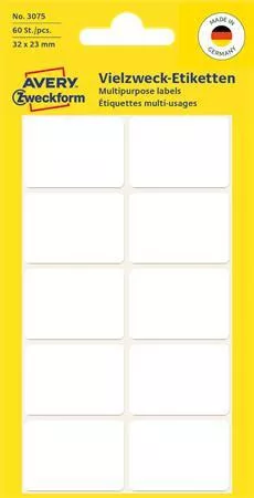 Etikett, 32x23 mm, kézzel írható, lekerekített sarkú, AVERY ZWECKFORM, 60 etikett/csomag (AY3075)