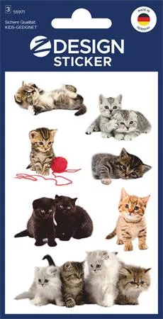Matrica, papír,  3 ív, 76x120 mm, AVERY ZWECKFORM, Z-Design No.55971, játékos kölyök cicák (AY55971)