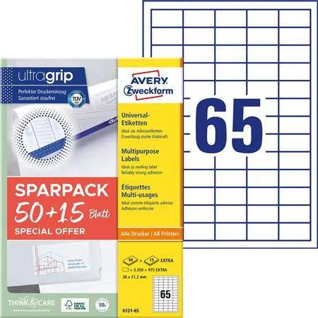 Etikett, univerzális, 38x21,2 mm, AVERY ZWECKFORM, Sparpack, 4225 etikett/csomag (AY612165)