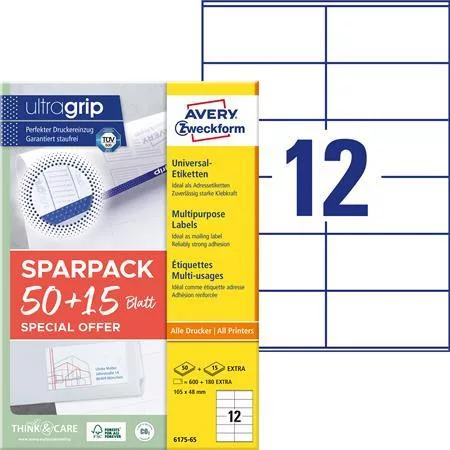 Etikett, univerzális, 105x48 mm, AVERY ZWECKFORM, Sparpack, 780 etikett/csomag (AY617565)