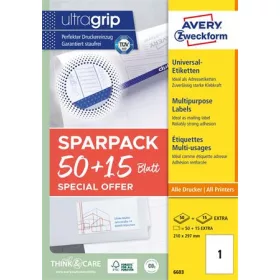   Etikett, univerzális, 210x297 mm, AVERY ZWECKFORM, Sparpack, 65 etikett/csomag (AY6603)