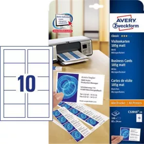   Névjegykártya, 85x54 mm, 185 g, mikroperforált, AVERY ZWECKFORM, 100 db/csomag (AYC3201010)