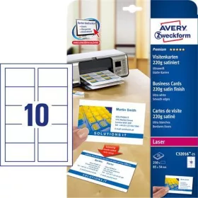   Névjegykártya, 85x54 mm, 220 g, mikroperforált, AVERY ZWECKFORM, 250 db/csomag (AYC3201625)