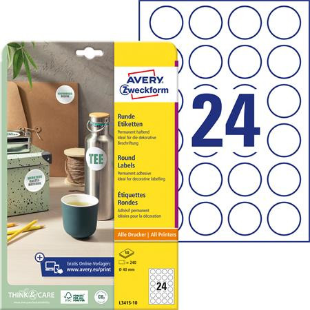 Etikett, univerzális, 40 mm, kör, AVERY ZWECKFORM, 240 etikett/csomag (AYL341510)