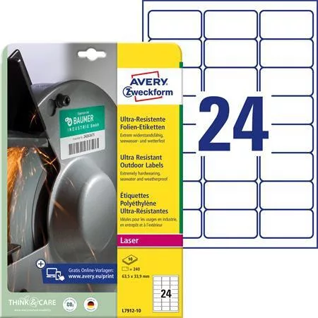 Etikett, univerzális, 63,5x33,9 mm, extra erős, polietilén, AVERY ZWECKFORM, 240 etikett/csomag (AYL791210)