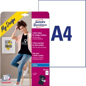   Fólia, vasalható, A4, tintasugaras nyomtatóba, sötét és színes textilhez, AVERY ZWECKFORM (AYMD1003)