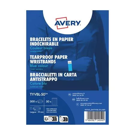 Karszalag, szakadásbiztos, 265x19 mm, AVERY ZWECKFORM Tyvek, kék (AYTYVBL50)