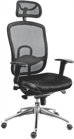 Főnöki szék, fejtámlával szövetborítás, hálós háttámla, Oklahoma, fekete (BBSZV120)