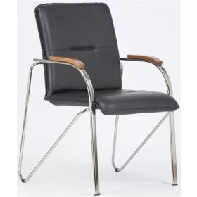   Tárgyalószék, műbőr borítás, krómozott acélváz, diófa karfa, Sabina, fekete (BBSZV99)