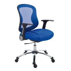   Irodai szék, karfával, kék szövetborítás, feszített hálós háttámla, króm lábkereszt, MAYAH Spirit (BBSZVV16)