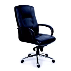  Főnöki szék, hintamechanikával, fekete bőrborítás, króm lábkereszt, MAYAH Enterprise (BBSZVV22)