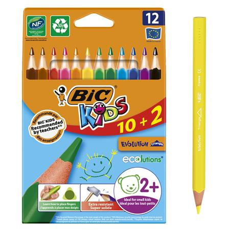 Színes ceruza készlet, háromszögletű, BIC KIDS Evolution Triangle, 12 különböző szín (BC8871463)