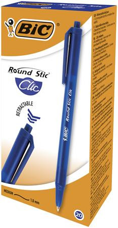 Golyóstoll, 0,32 mm, nyomógombos, BIC Round Stic Clic, kék (BC926376)