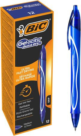 Zseléstoll, 0,3 mm, nyomógombos, BIC Gel-ocity Quick Dry, kék (BC950442)