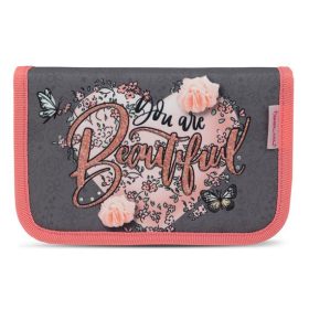   Tolltartó, klapnis, cipzáras, BELMIL Bloomy Blossom, szürke-rózsaszín, szív (BL33572243L)