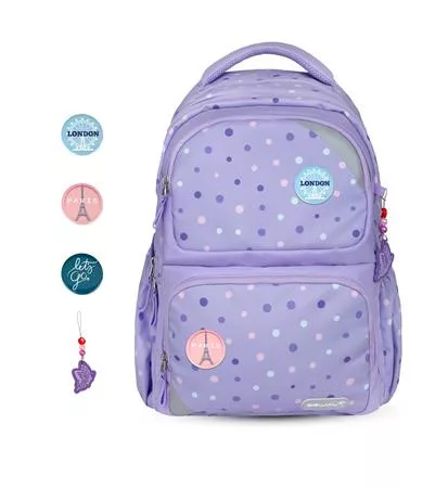 Iskolatáska, cipzáras, BELMIL Maxi Pack Purple Dots, lila pöttyös (BL338376L)