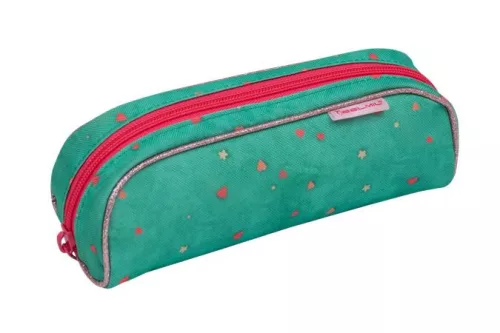 Tolltartó, henger alakú, cipzáras, BELMIL Cute sloth, zöld-rózsaszín, szivecske (BL3578507L)