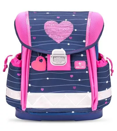 Iskolatáska, fémcsat, BELMIL Classy Simple Hearts, rózsaszín szív (BL40313AG51L)