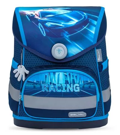 Iskolatáska, mágneszárral, BELMIL Compact Racing Blue Neon, versenyautó (BL40541AG12F)