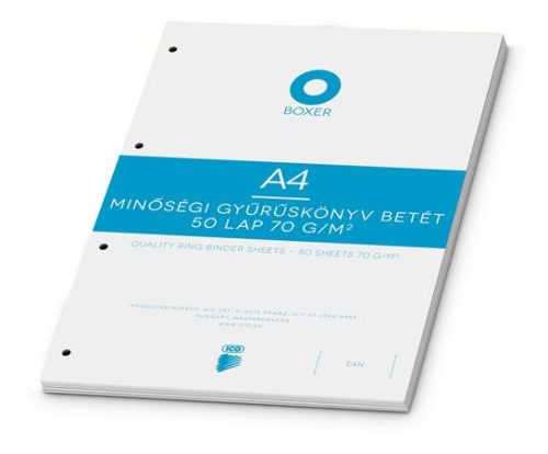 Gyűrűs könyv betét, A4, sima, 50 lap, BOXER, fehér (BOXGYB4S)