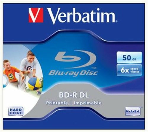 BD-R BluRay lemez, kétrétegű, nyomtatható, 50GB, 6x, 1 db, normál tok, VERBATIM (BRV-6DLN)