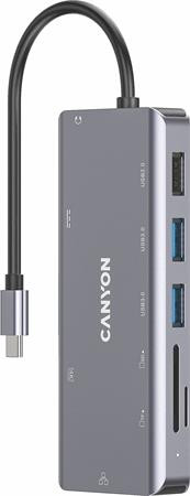 USB elosztó-HUB, USB-C/USB 3.0/HDMI/Ethernet/audio/SD, CANYON DS-11 (CATDS11)