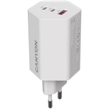 Hálózati töltő, 1xUSB-A, 2xUSB-C, 65W, CANYON Hexagon 65, fehér (CATHX65W)