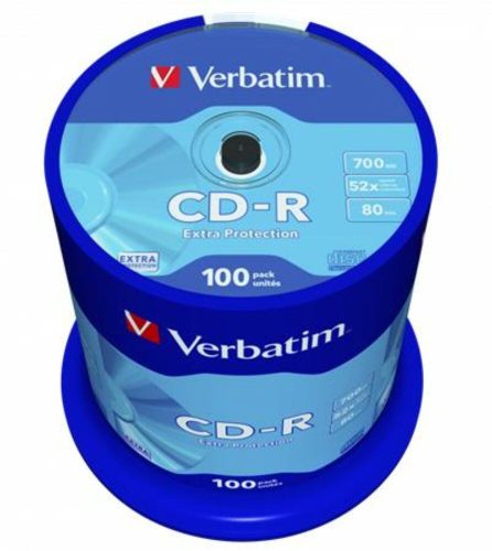 CD-R lemez, 700MB, 52x, 100 db, hengeren, VERBATIM DataLife (CDV7052B100DL)