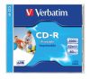 CD-R lemez, nyomtatható, matt, ID, AZO, 700MB, 52x, 1 db, normál tok, VERBATIM (CDV7052N)