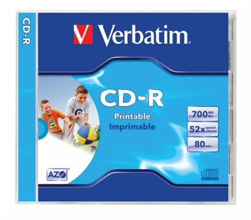CD-R lemez, nyomtatható, matt, ID, AZO, 700MB, 52x, 1 db, normál tok, VERBATIM (CDV7052N)