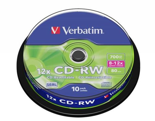 CD-RW lemez, újraírható, SERL, 700MB, 8-10x, 10 db, hengeren VERBATIM (CDVU7010B10)