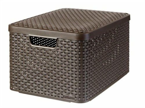 Rattan hatású kosár tetővel, 30l, sötétbarna, CURVER Style L (CSCR30SB)