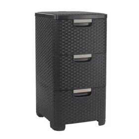   Rattan hatású fiókos tároló, 3x14 l, sötét barna, CURVER (CSCRFSB)