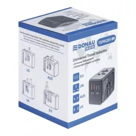   Utazóadapter, univerzális, gyorstöltő, DONAU Travel 904, fekete (D13741231)