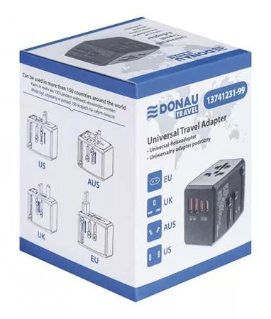 Utazóadapter, univerzális, gyorstöltő, DONAU Travel 904, fekete (D13741231)